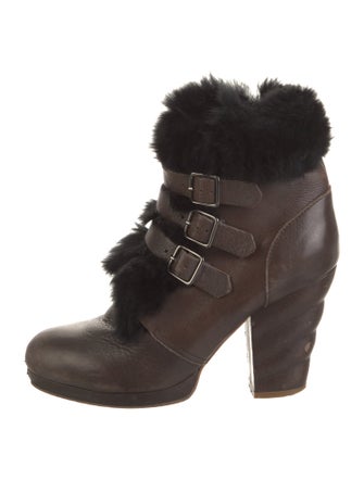 See by Chloé Leather Fur Trim Lace-Up Boots