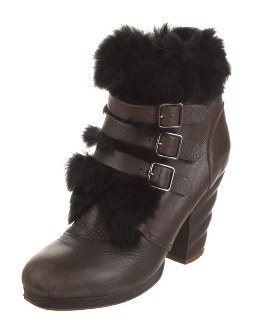 See by Chloé Leather Fur Trim Lace-Up Boots