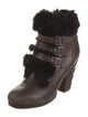 See by Chloé Leather Fur Trim Lace-Up Boots