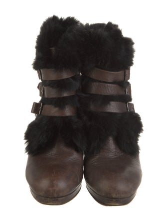 See by Chloé Leather Fur Trim Lace-Up Boots