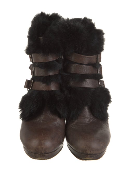 See by Chloé Leather Fur Trim Lace-Up Boots