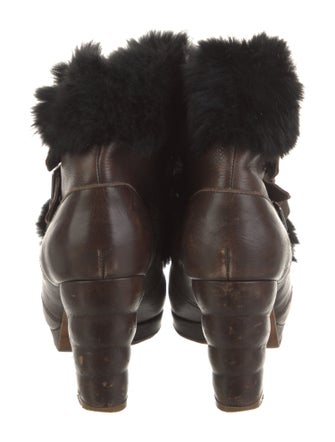 See by Chloé Leather Fur Trim Lace-Up Boots
