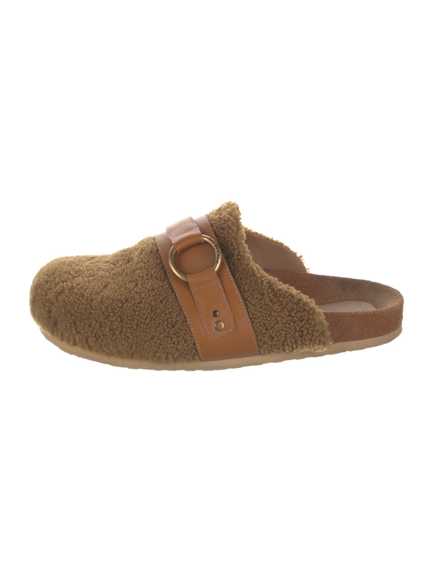 See by Chloé Shearling Leather Trim Embellishment Mules