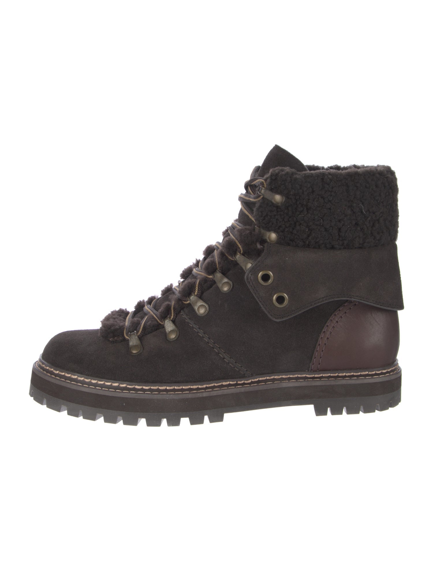 See by Chloé Suede Colorblock Pattern Combat Boots