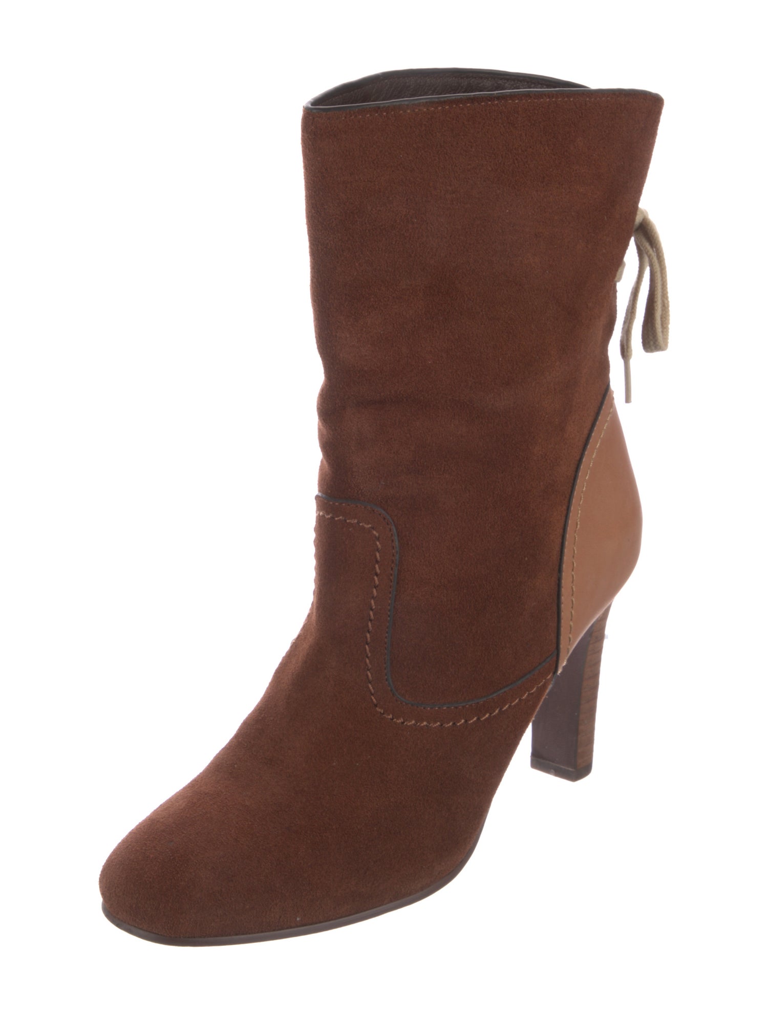 See by Chloé Suede Colorblock Pattern Lace-Up Boots