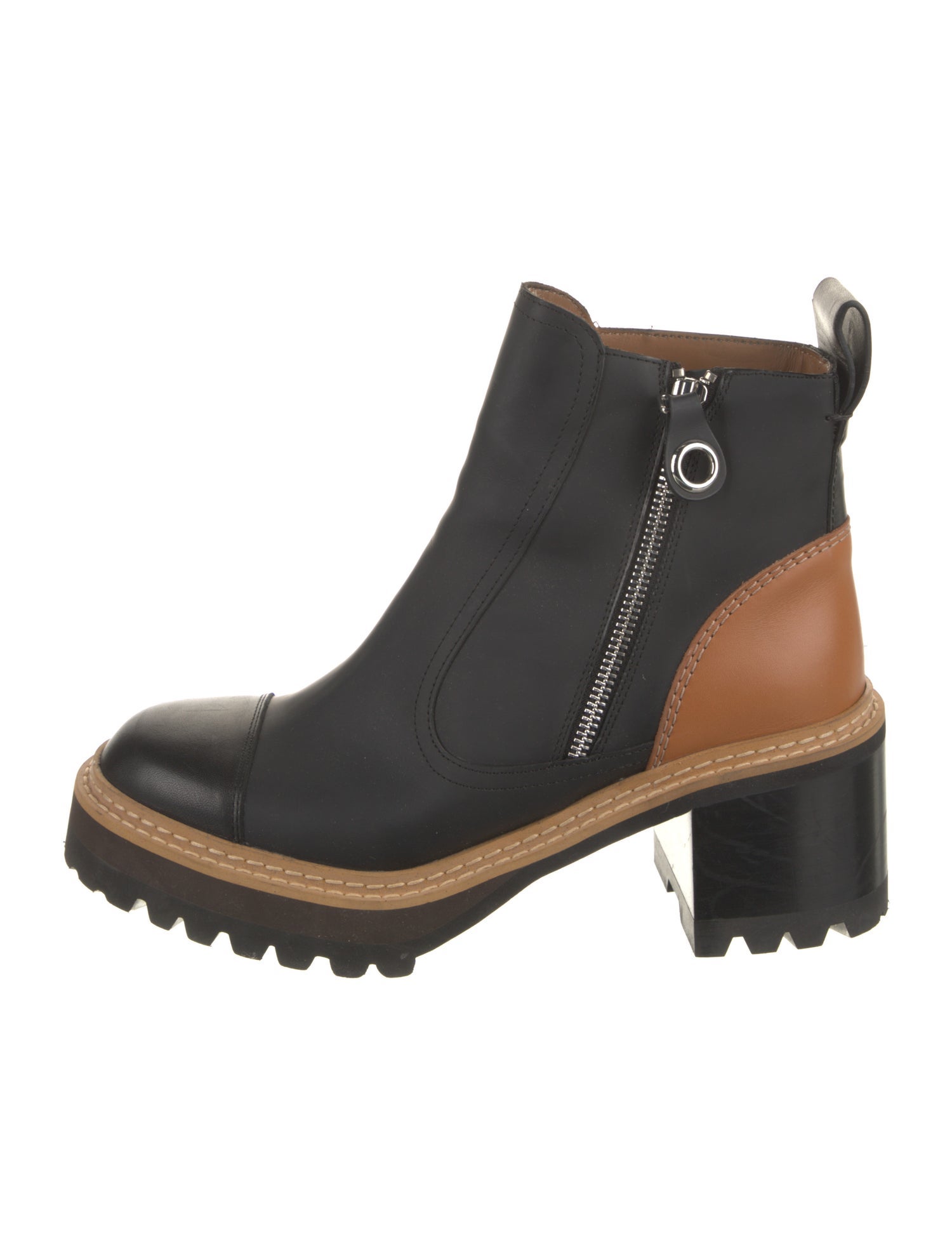 See by Chloé Leather Colorblock Pattern Combat Boots