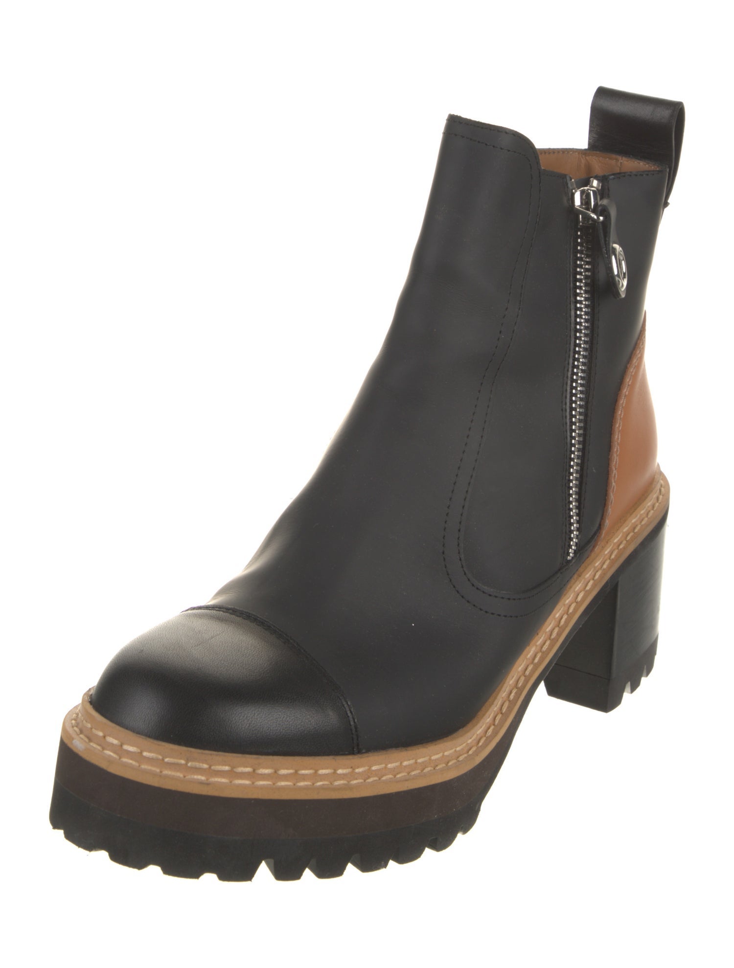 See by Chloé Leather Colorblock Pattern Combat Boots