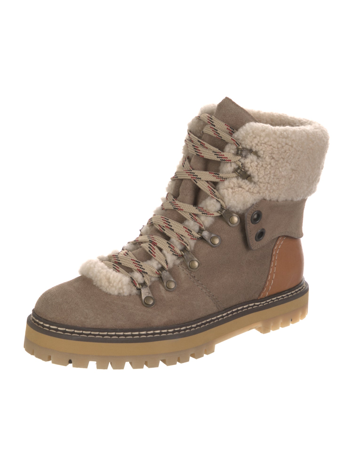 See by Chloé Suede Colorblock Pattern Snow Boots