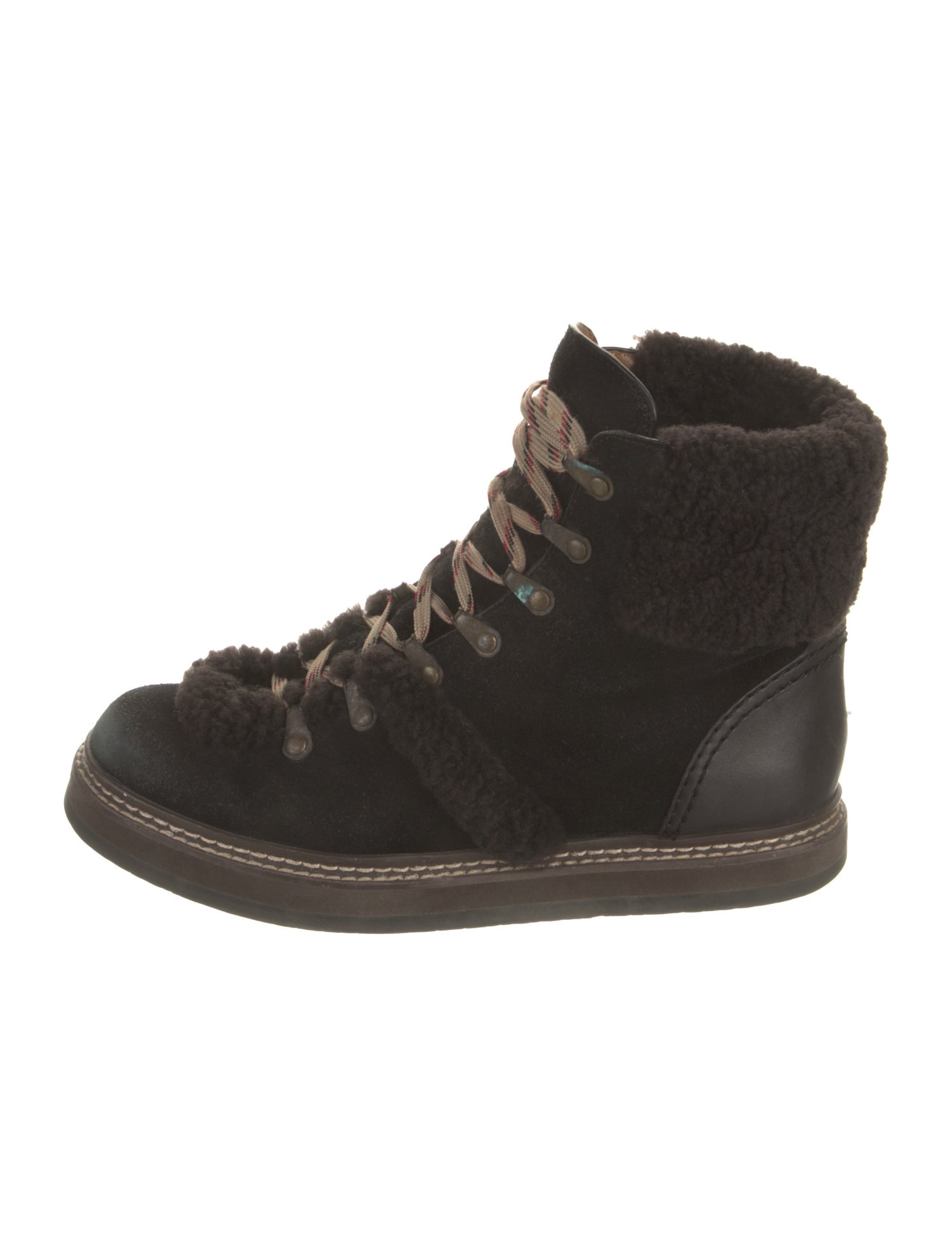 See by Chloé Suede Faux Fur Trim Combat Boots
