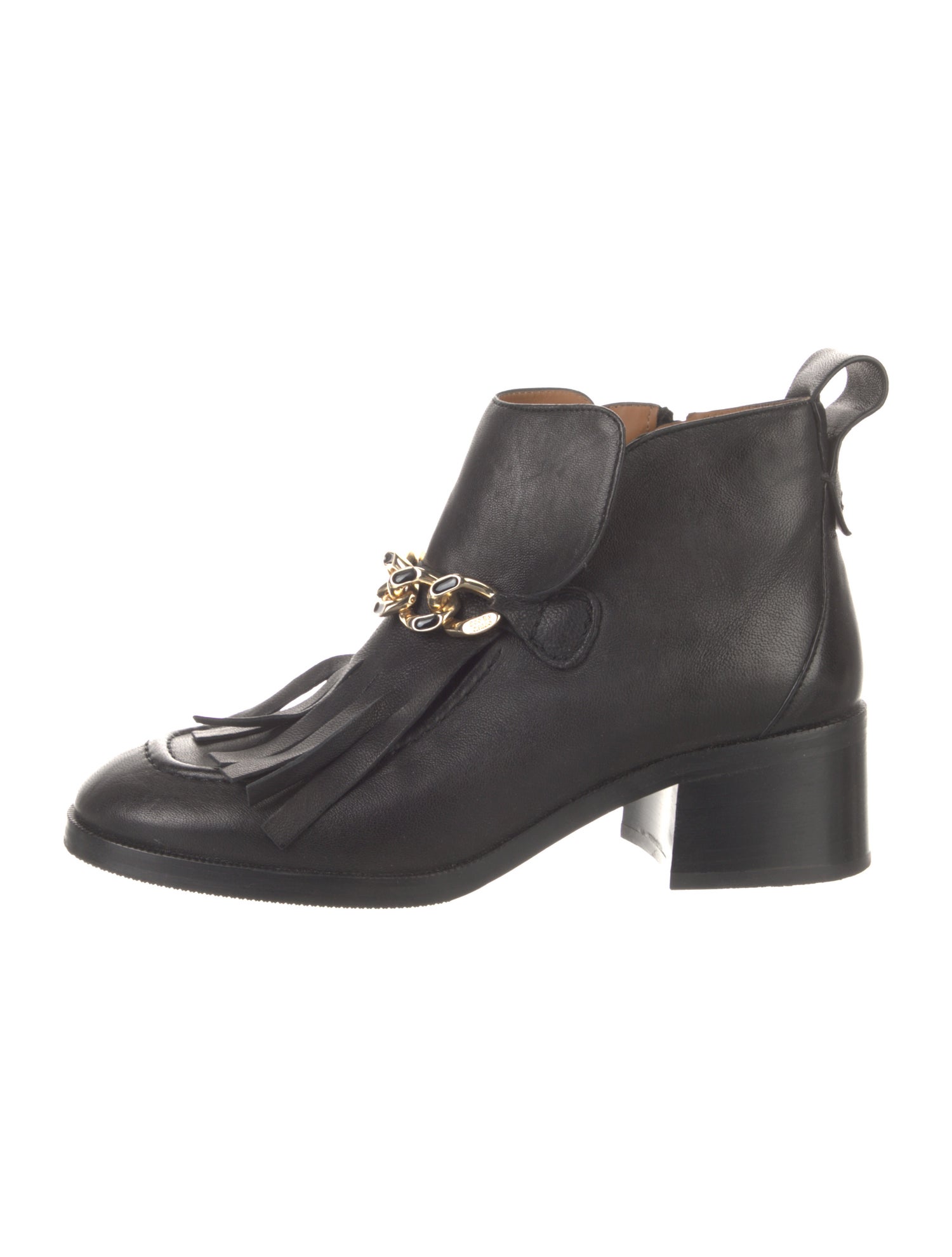 See by Chloé Leather Chain-Link Accents Lace-Up Boots