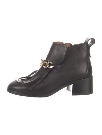 See by Chloé Leather Chain-Link Accents Lace-Up Boots