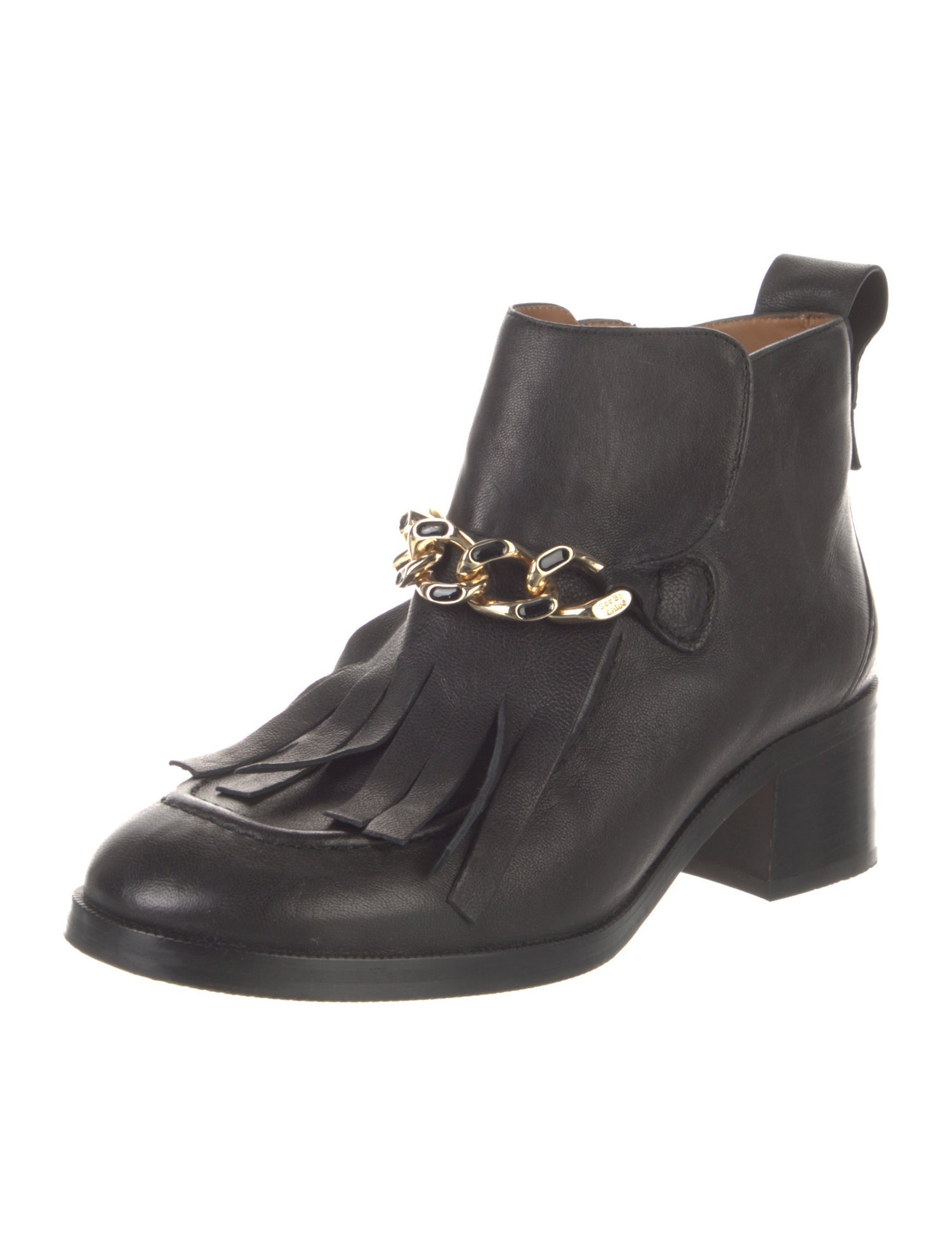 See by Chloé Leather Chain-Link Accents Lace-Up Boots