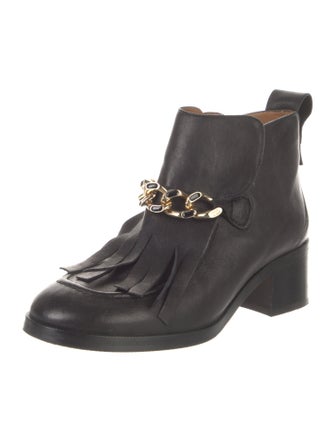See by Chloé Leather Chain-Link Accents Lace-Up Boots