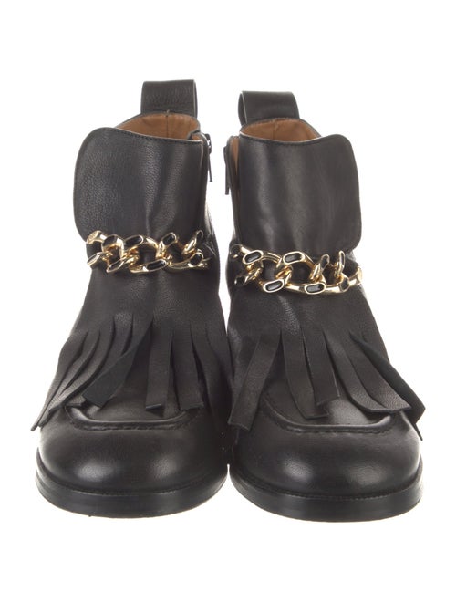 See by Chloé Leather Chain-Link Accents Lace-Up Boots