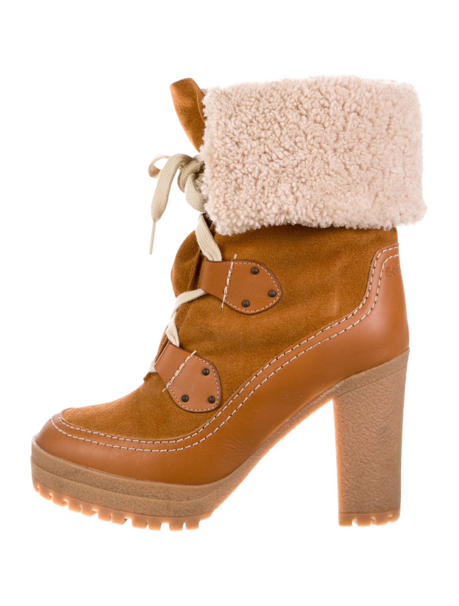 See by Chloé Suede Colorblock Pattern Lace-Up Boots