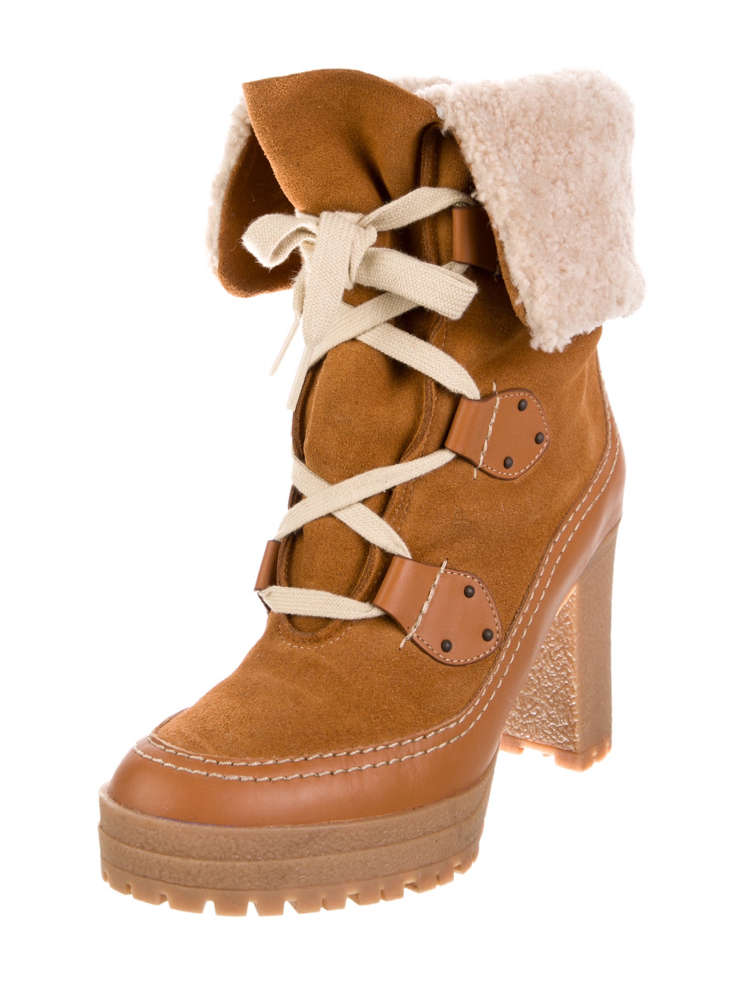 See by Chloé Suede Colorblock Pattern Lace-Up Boots