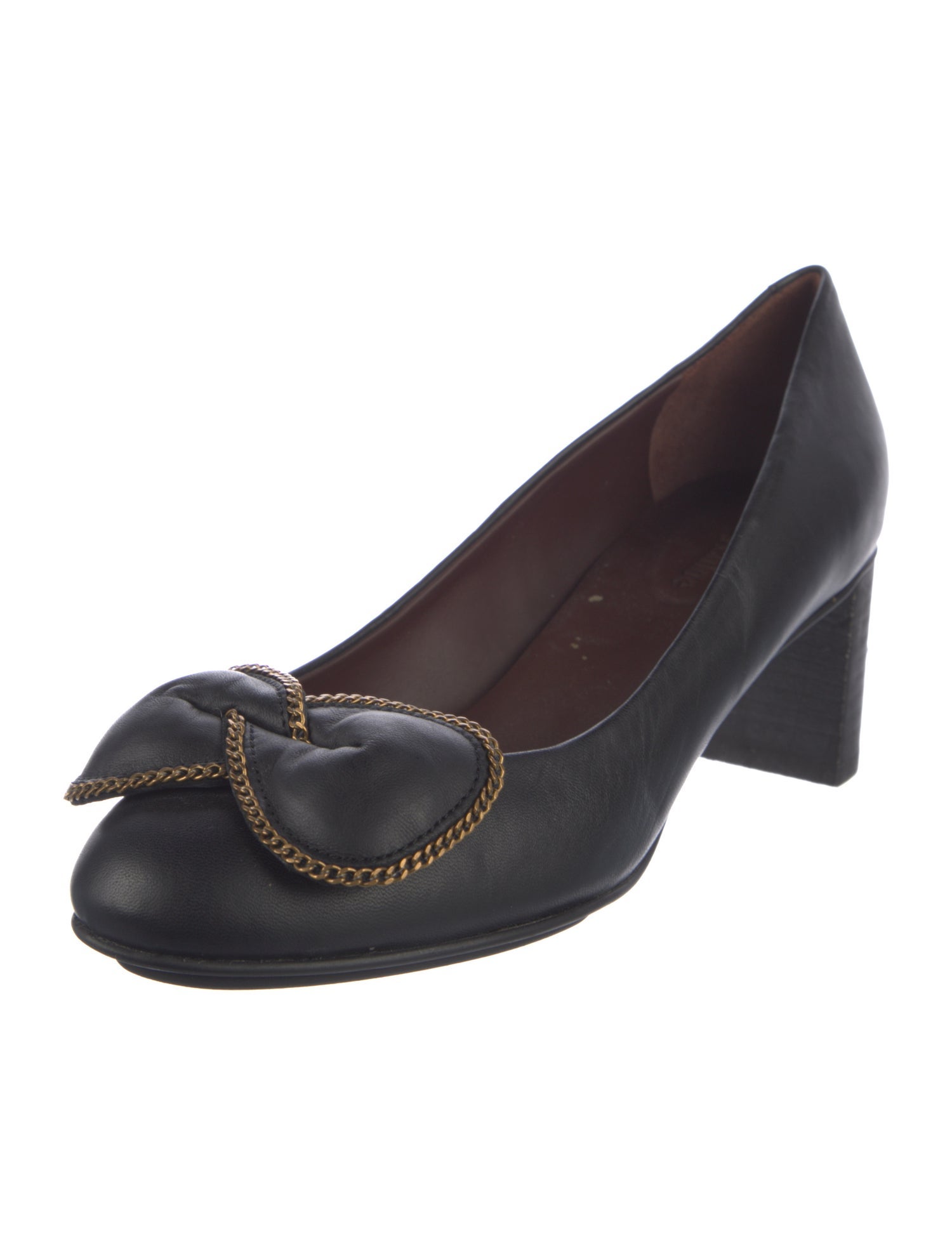 See by Chloé Leather Chain-Link Accents Pumps
