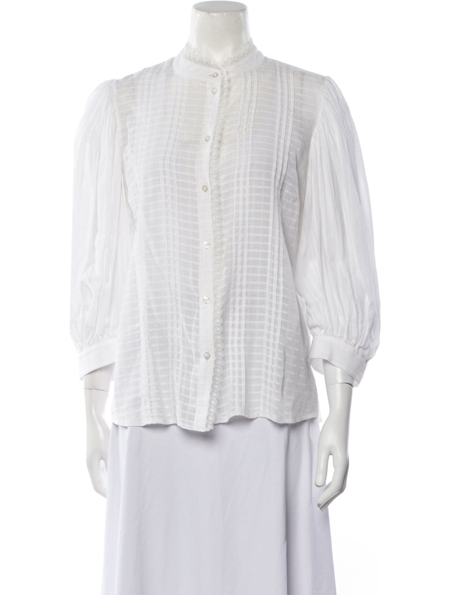 See by Chloé Plaid Print Mock Neck Button-Up Top