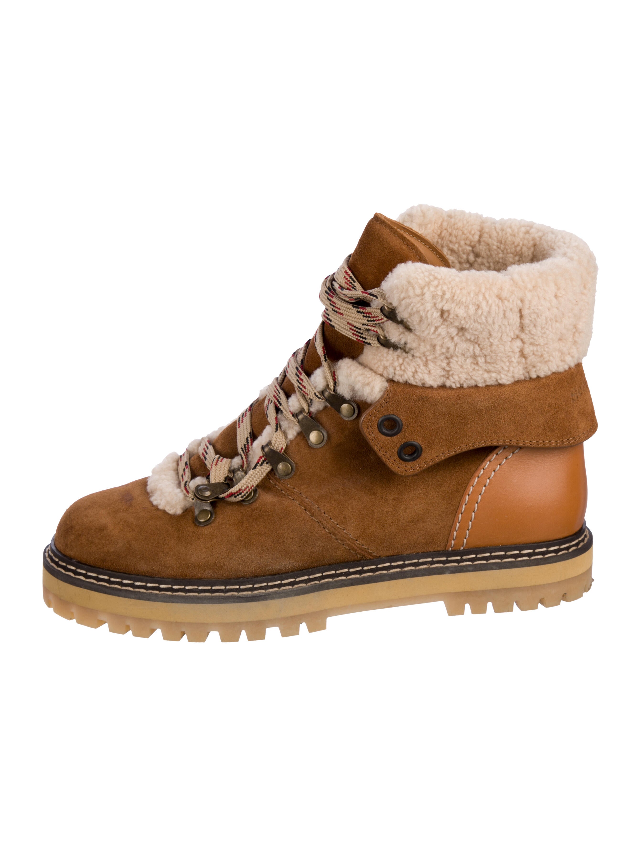 See by Chloé Suede Colorblock Pattern Lace-Up Boots
