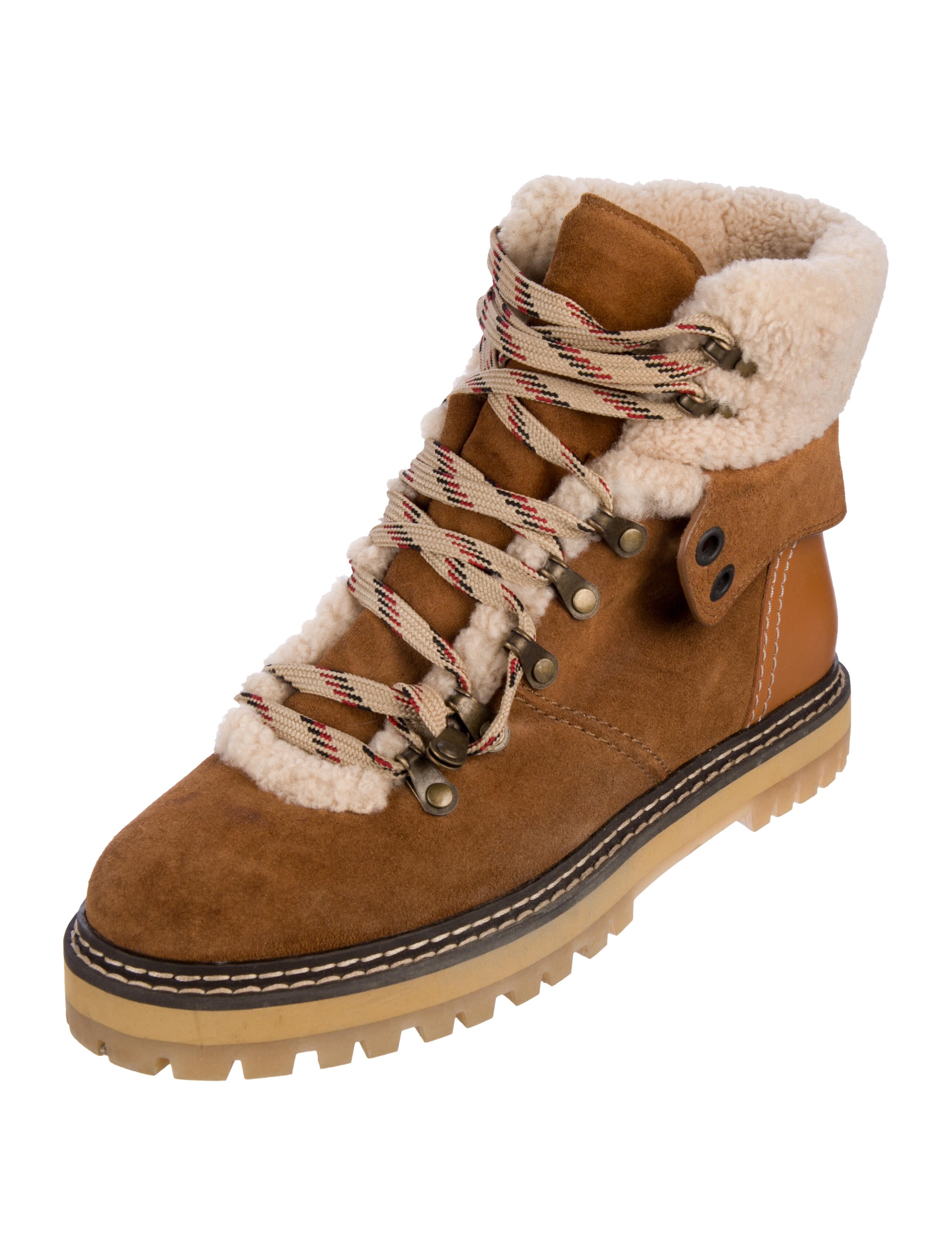 See by Chloé Suede Colorblock Pattern Lace-Up Boots