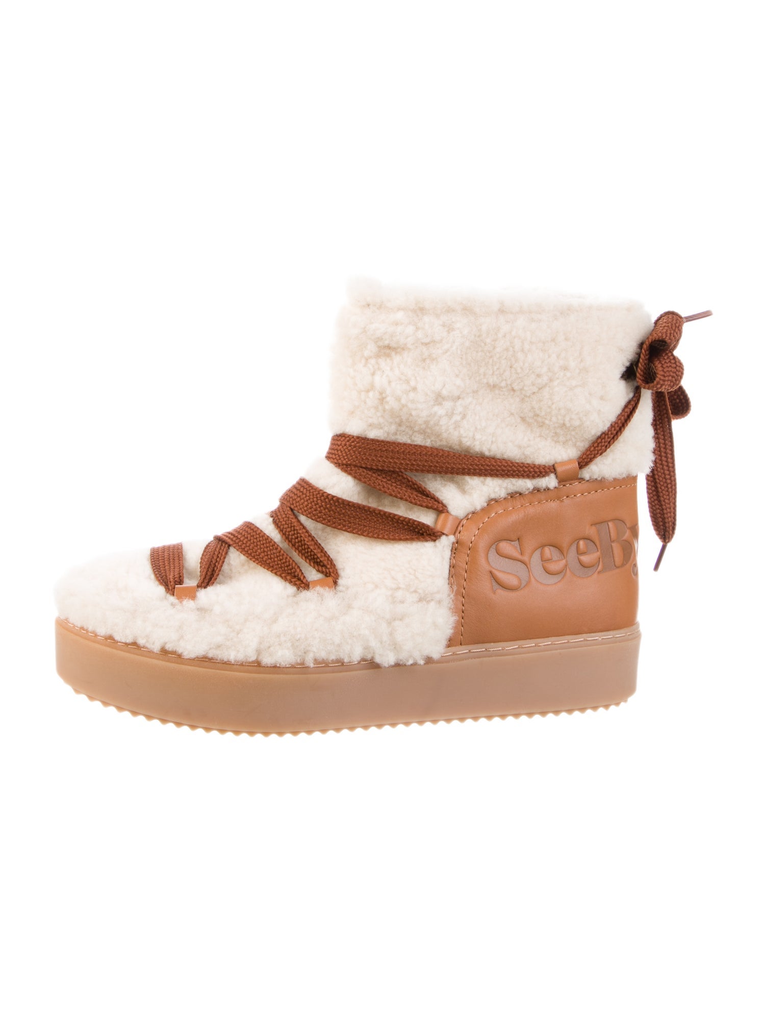 See by Chloé Leather Colorblock Pattern Lace-Up Boots