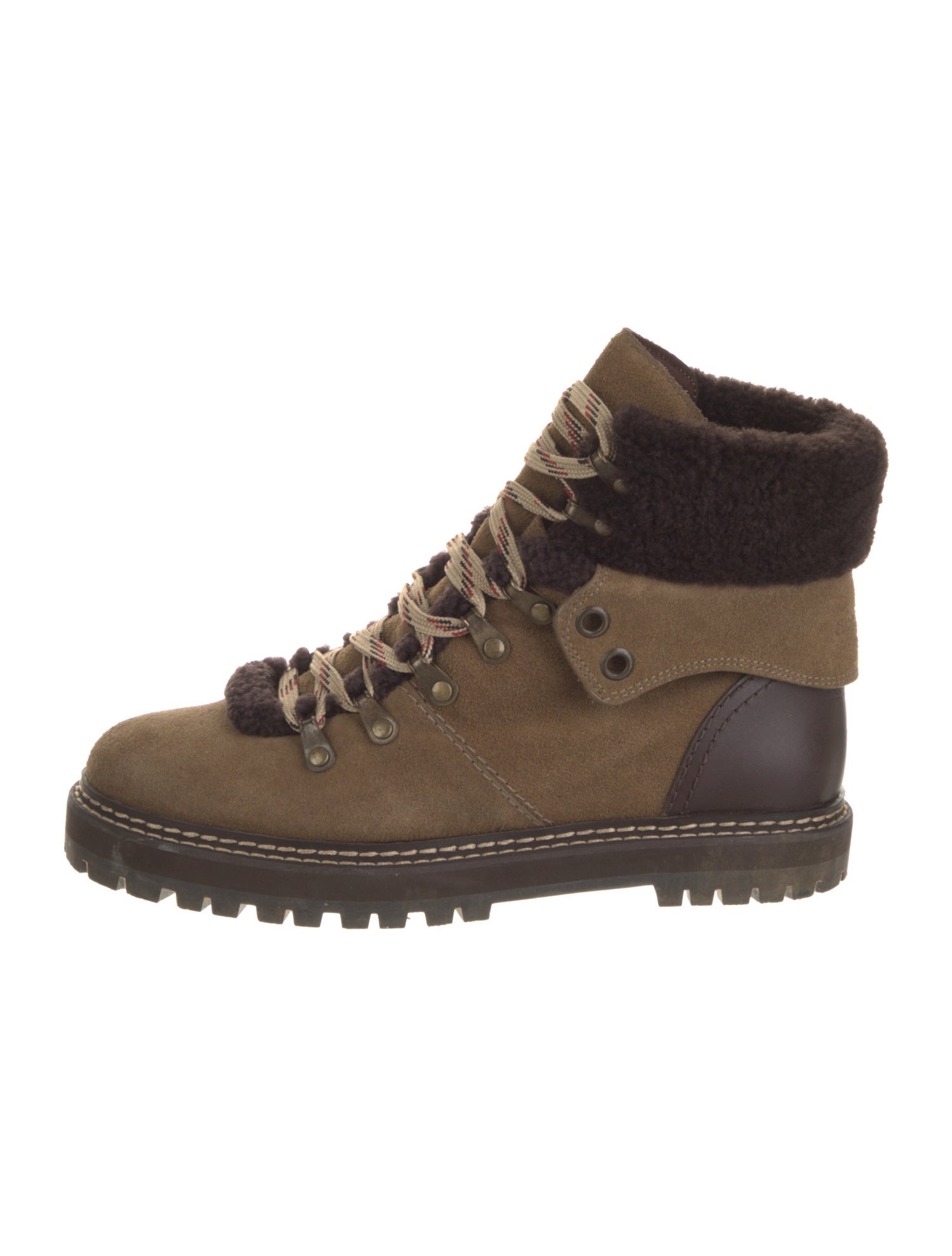 See by Chloé Suede Colorblock Pattern Hiking Boots