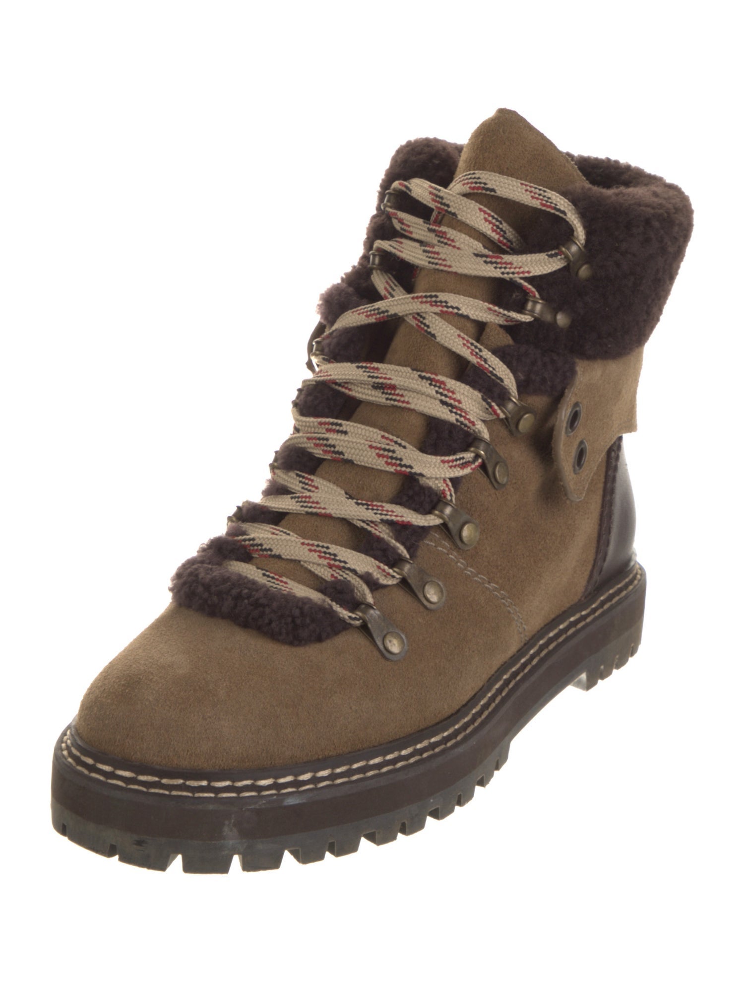 See by Chloé Suede Colorblock Pattern Hiking Boots