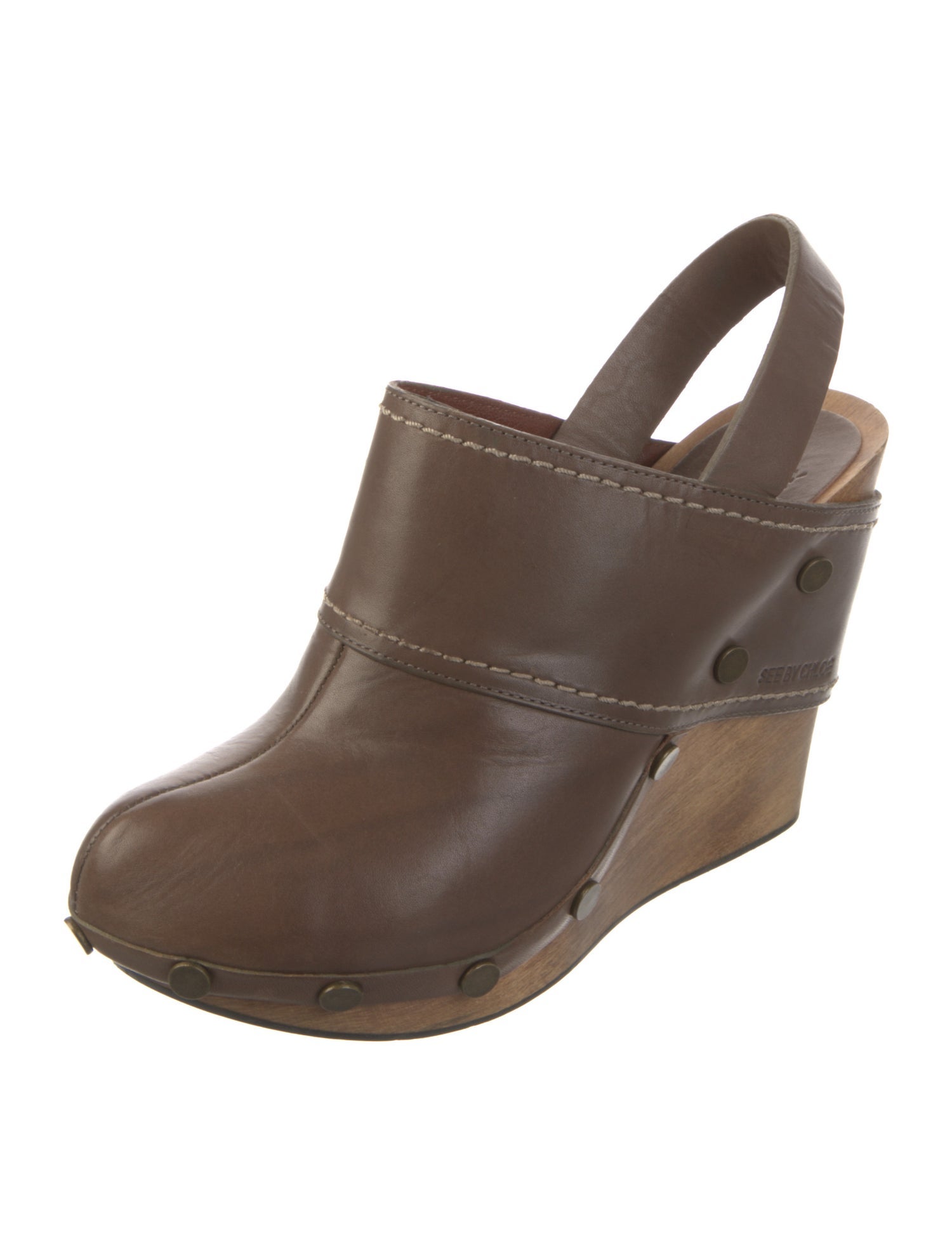 See by Chloé Leather Studded Accents Slingback Pumps