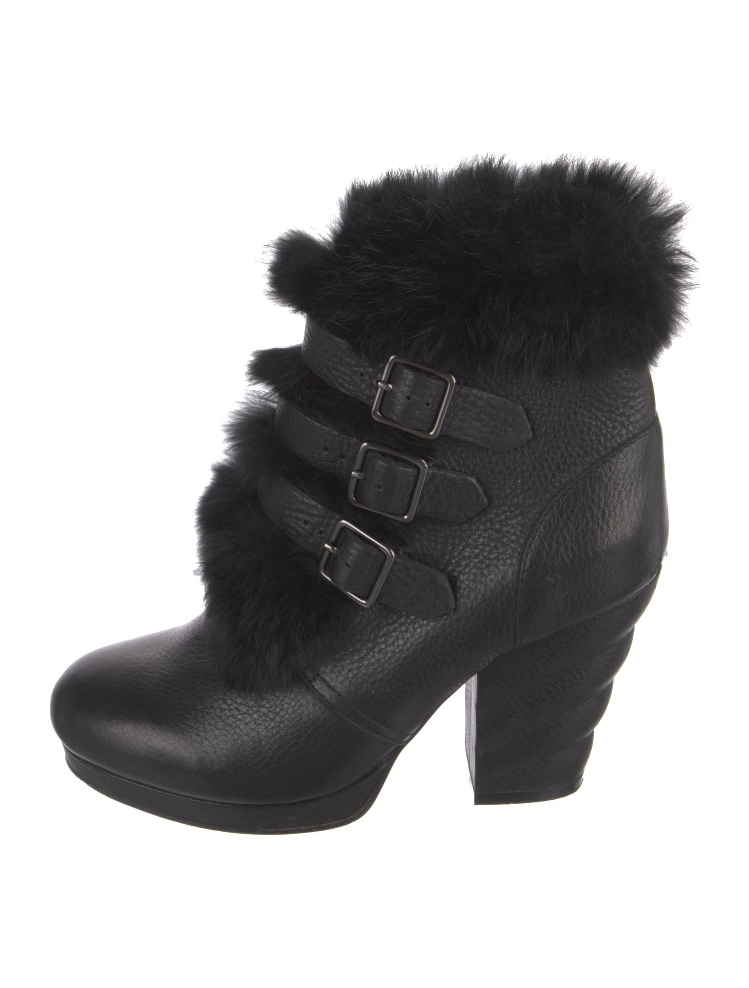 See by Chloé Leather Fur Trim Lace-Up Boots