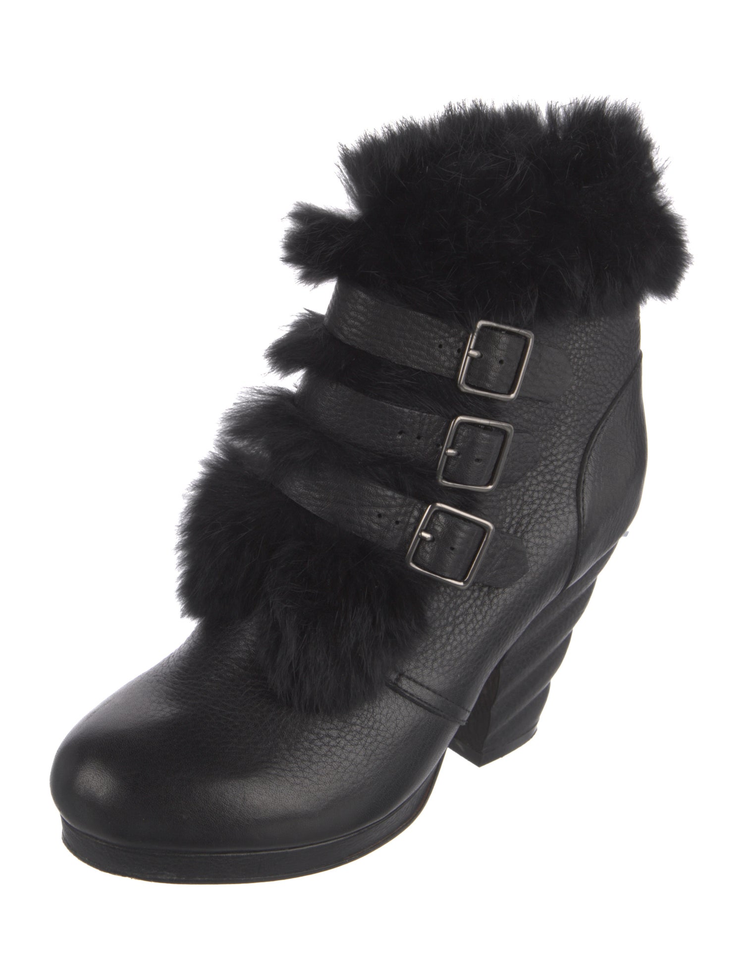 See by Chloé Leather Fur Trim Lace-Up Boots