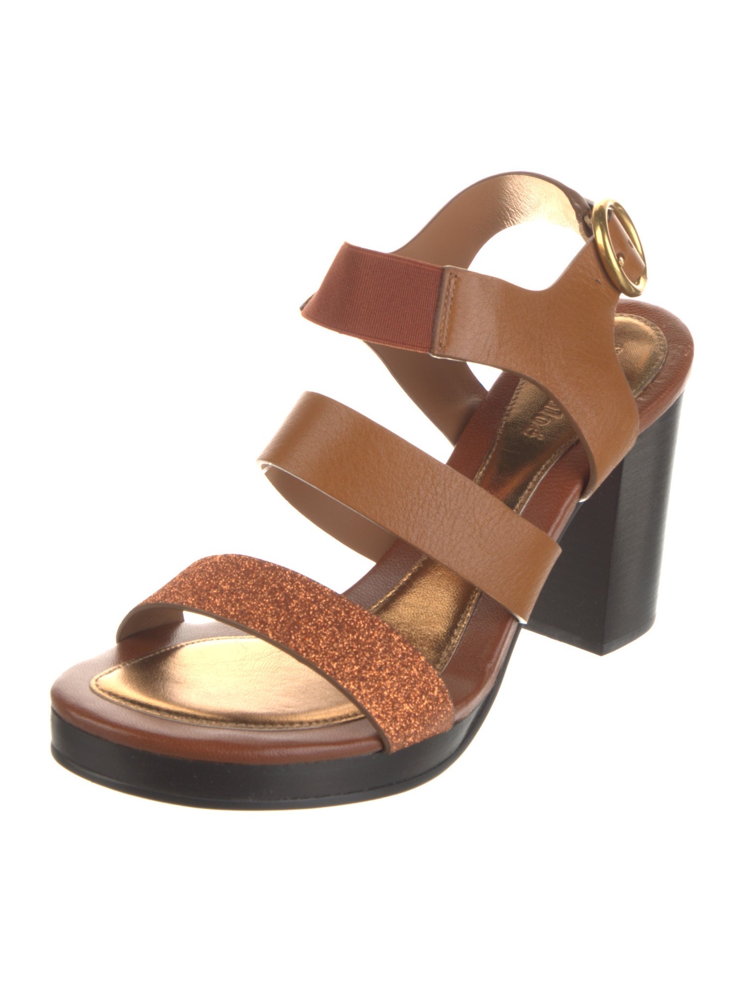 See by Chloé Leather Glitter Accents Slingback Sandals