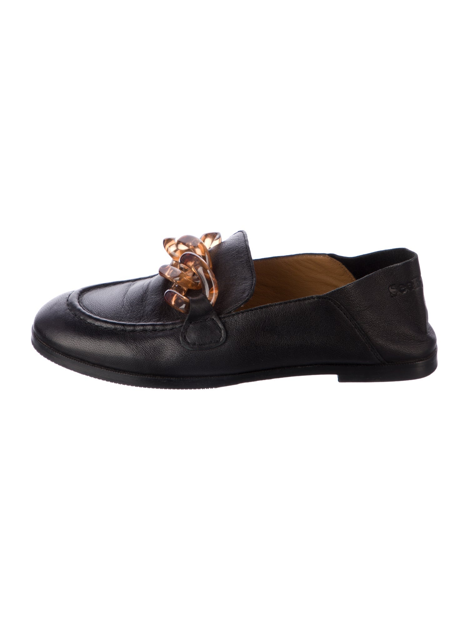 See by Chloé Leather Chain-Link Accents Loafers