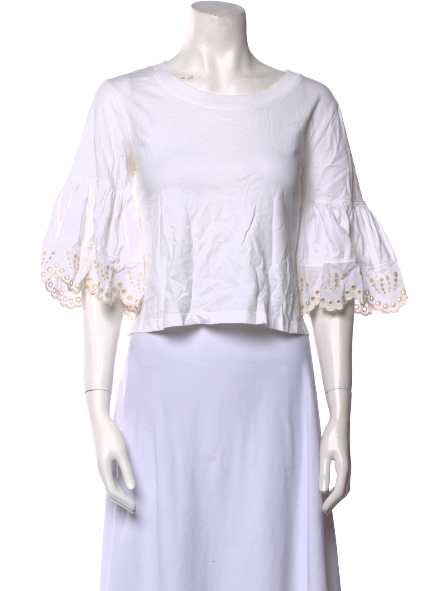 See by Chloé Scoop Neck Three-Quarter Sleeve Crop Top