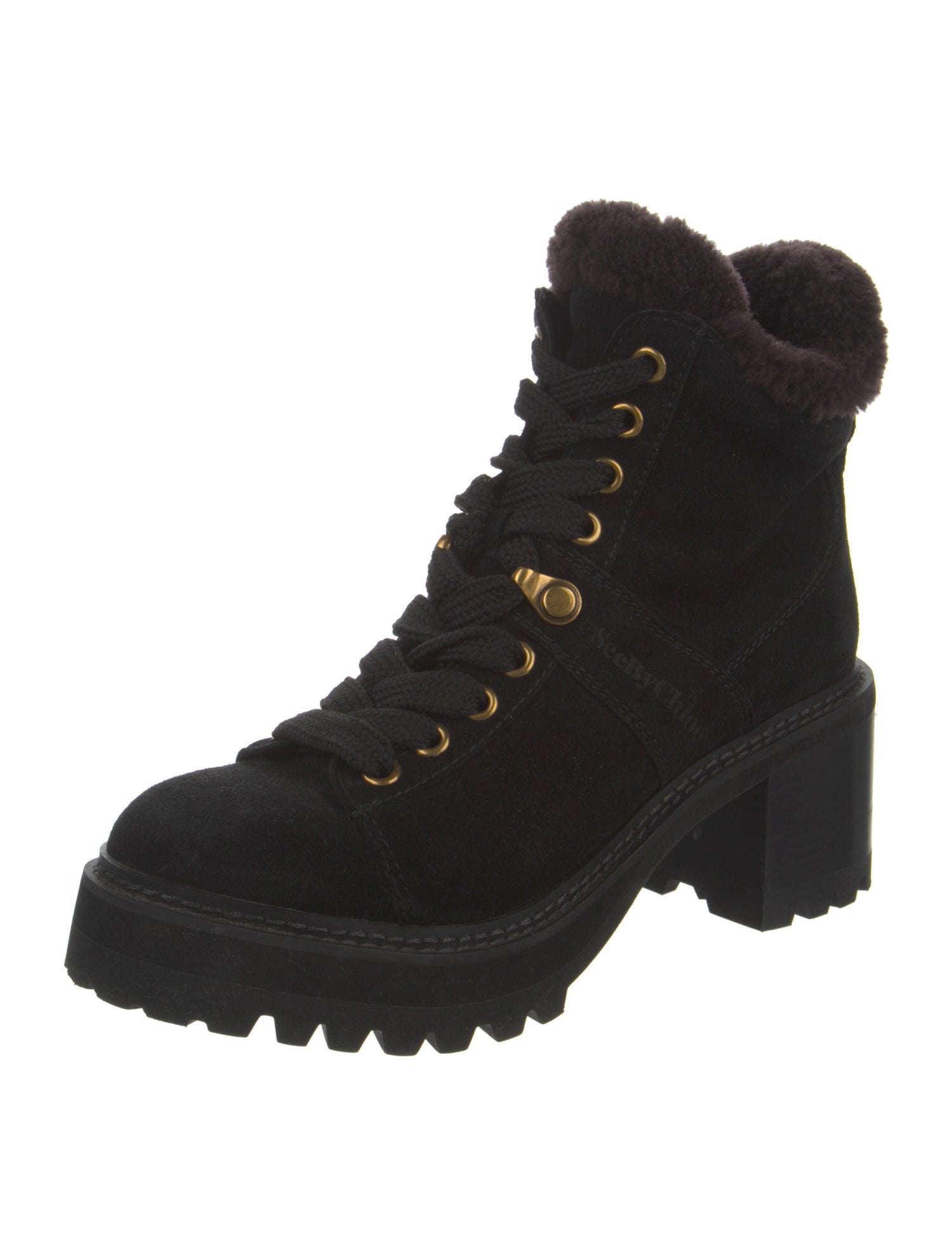 See by Chloé Suede Pom-Pom Embellishments Combat Boots