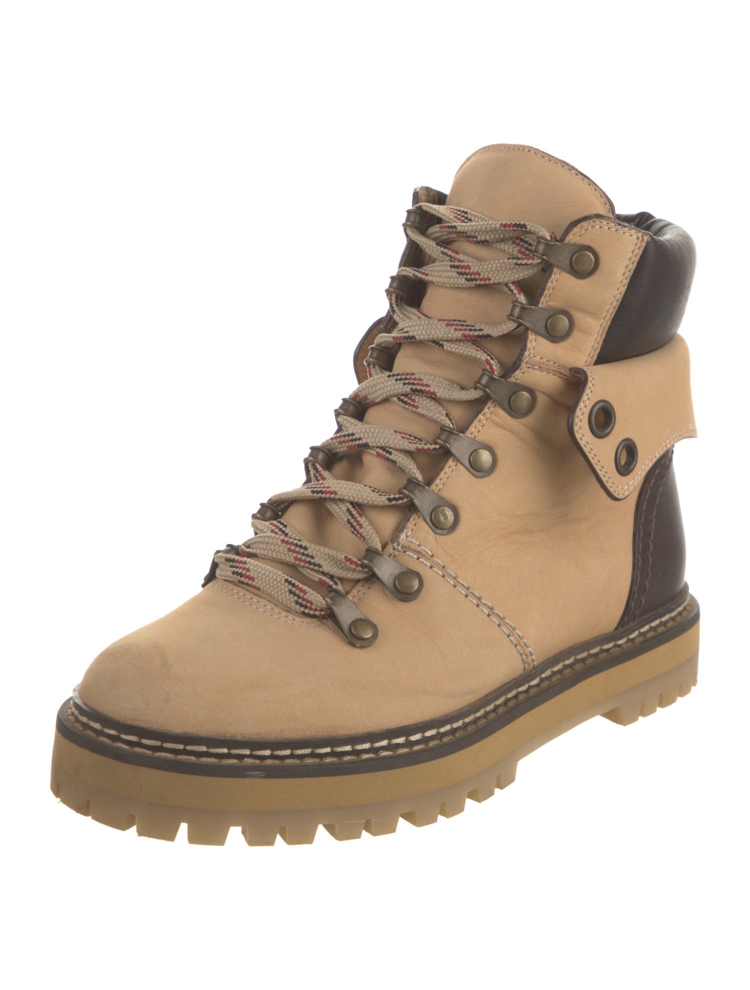 See by Chloé Leather Colorblock Pattern Lace-Up Boots