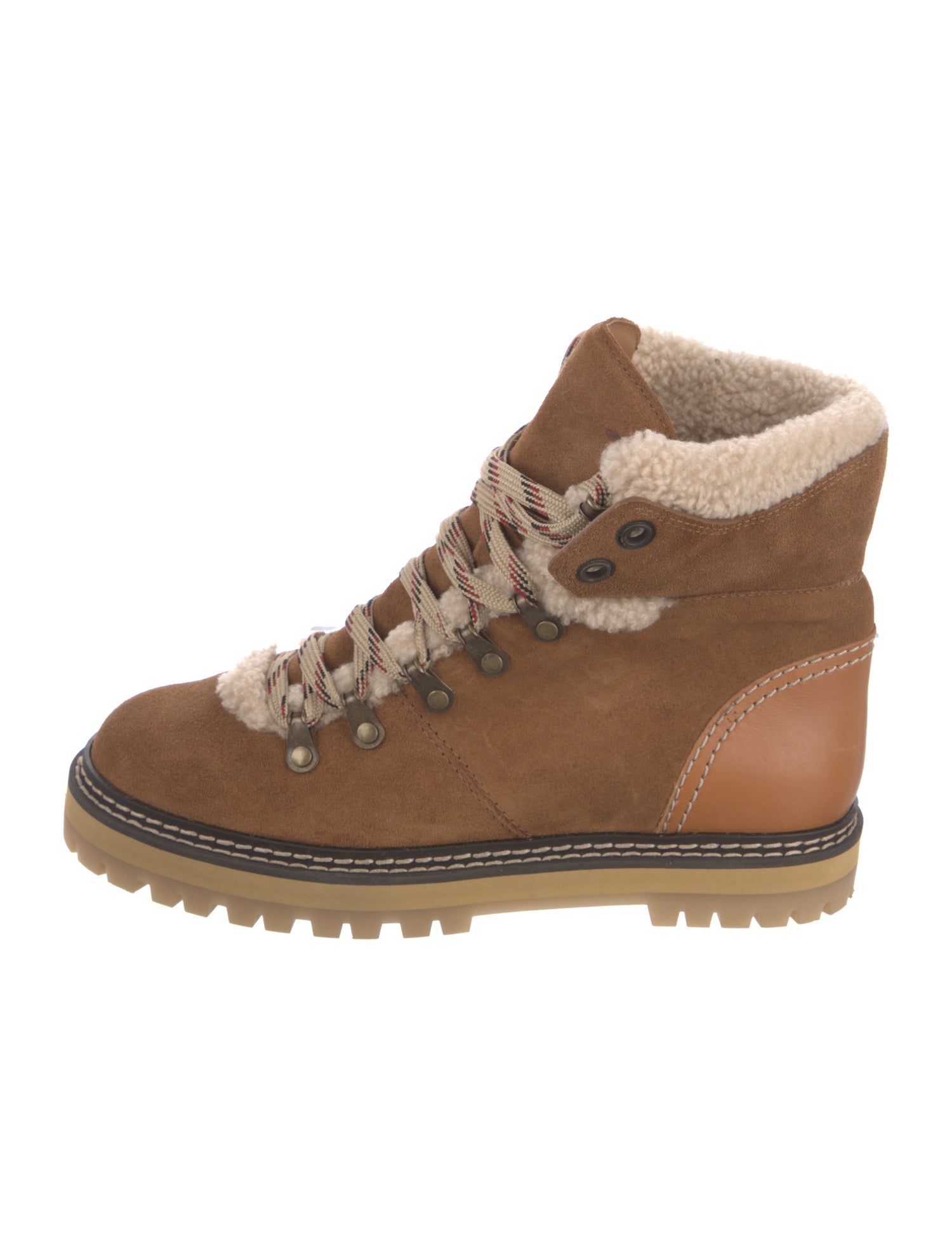 See by Chloé Suede Colorblock Pattern Hiking Boots