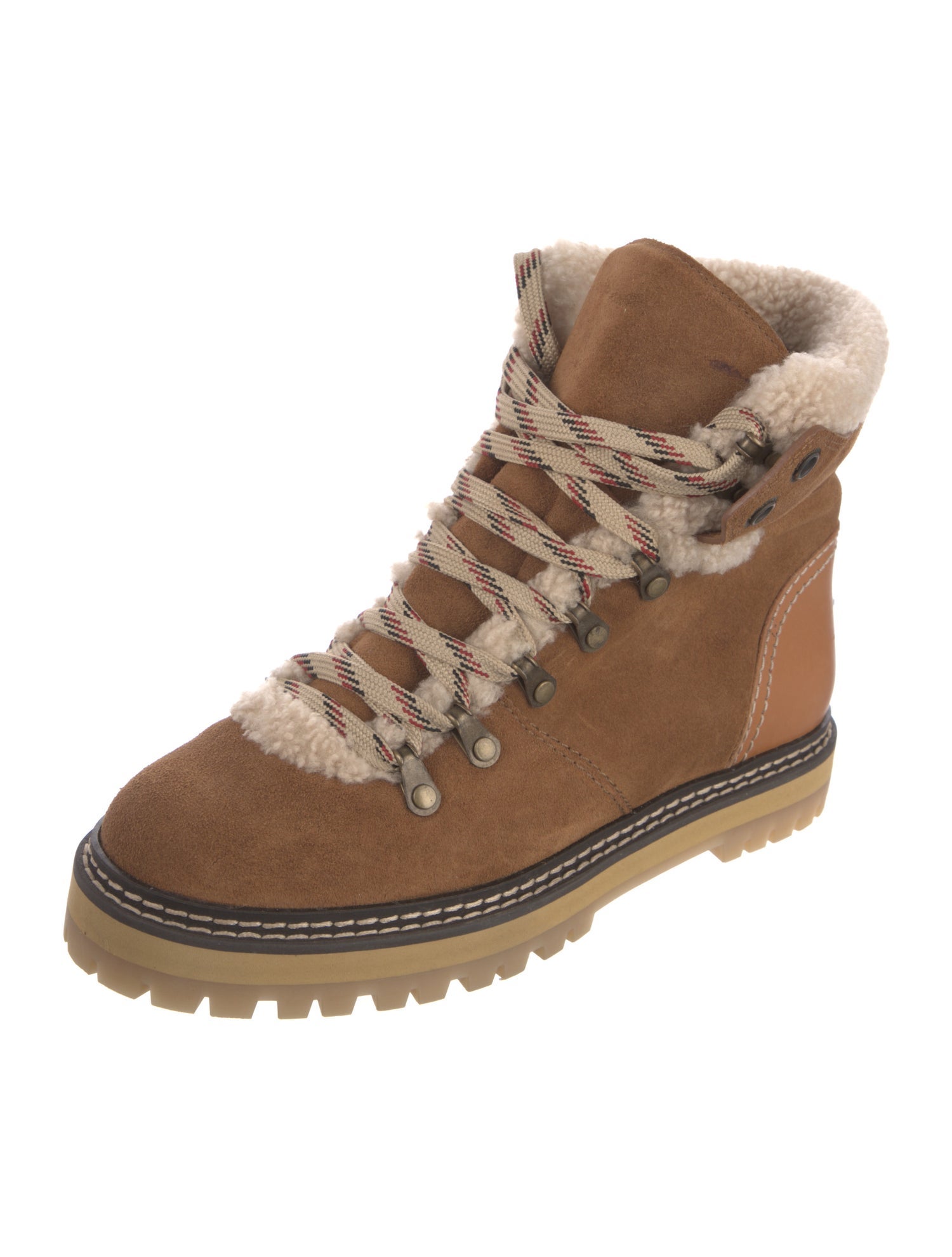 See by Chloé Suede Colorblock Pattern Hiking Boots