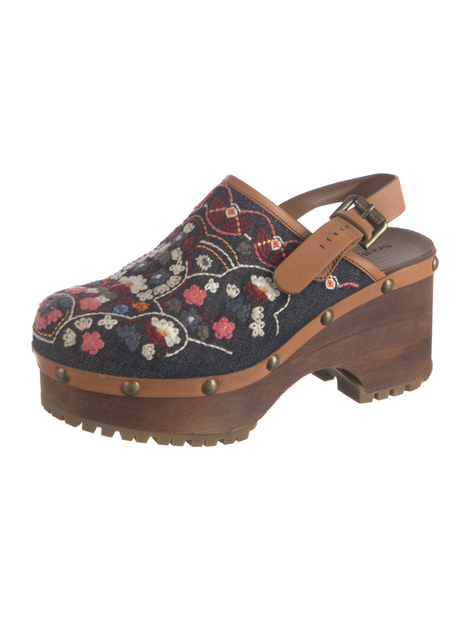 See by Chloé Denim Floral Print Slingback Pumps