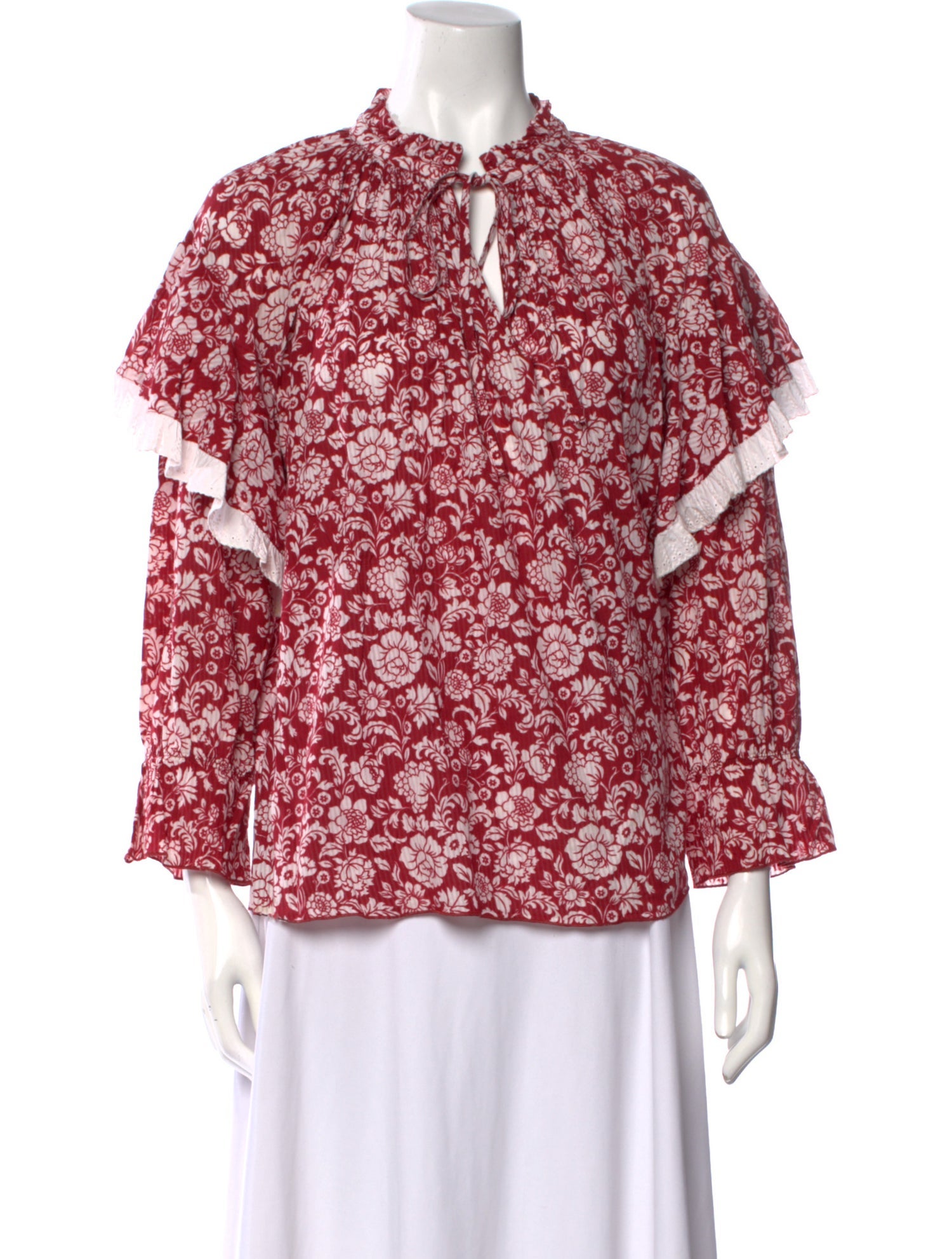 See by Chloé Floral Print Tie Neck Blouse