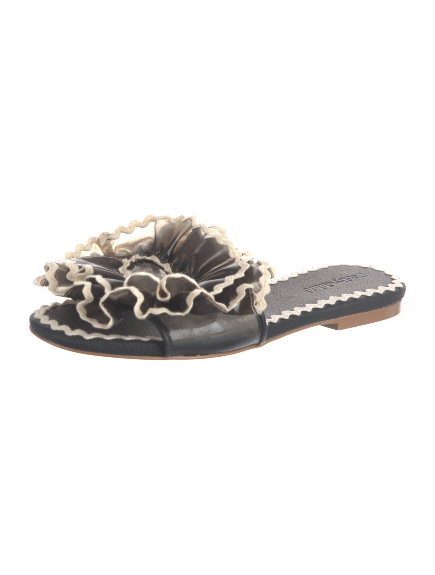 See by Chloé Leather Ruffle Embellishment Slides