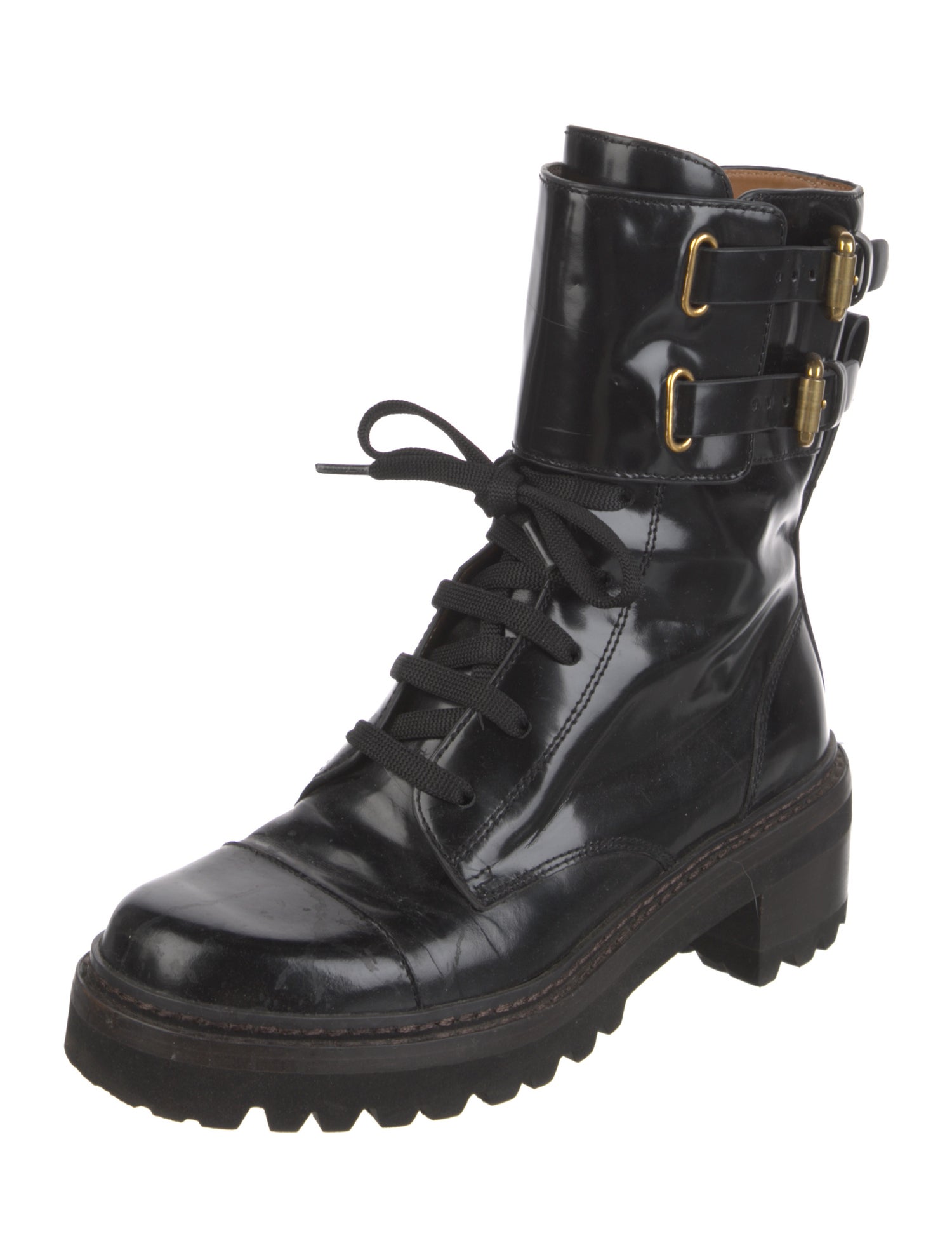 See by Chloé Patent Leather Combat Boots