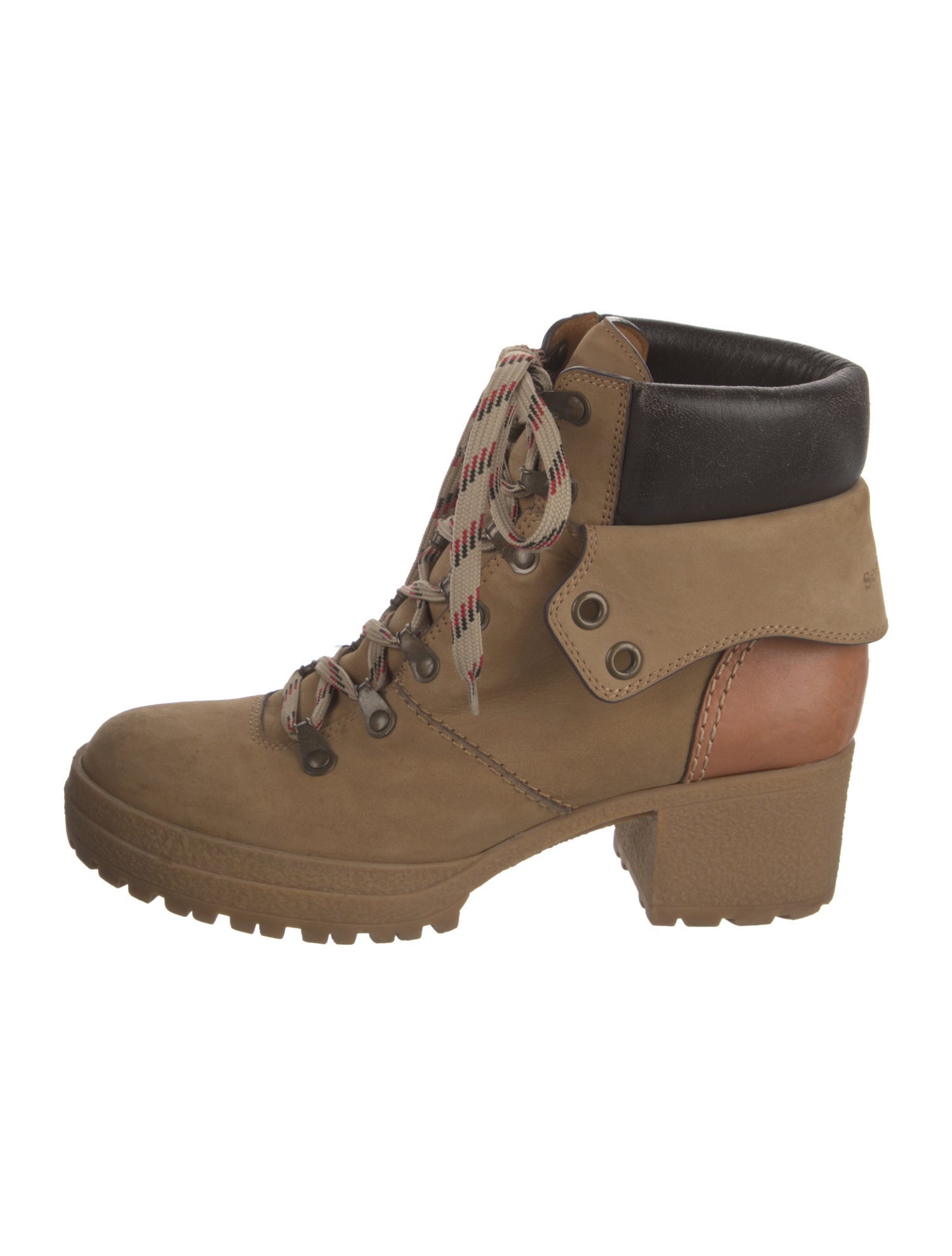 See by Chloé Suede Colorblock Pattern Combat Boots