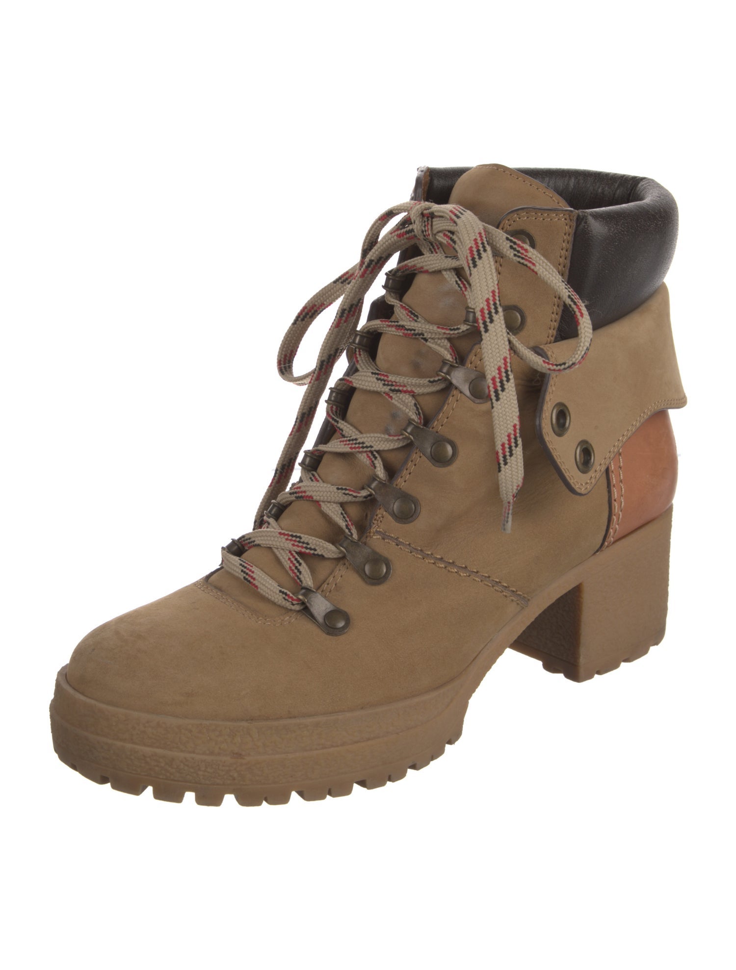 See by Chloé Suede Colorblock Pattern Combat Boots