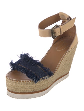 See by Chloé Denim Raw-Edge Trim Espadrilles