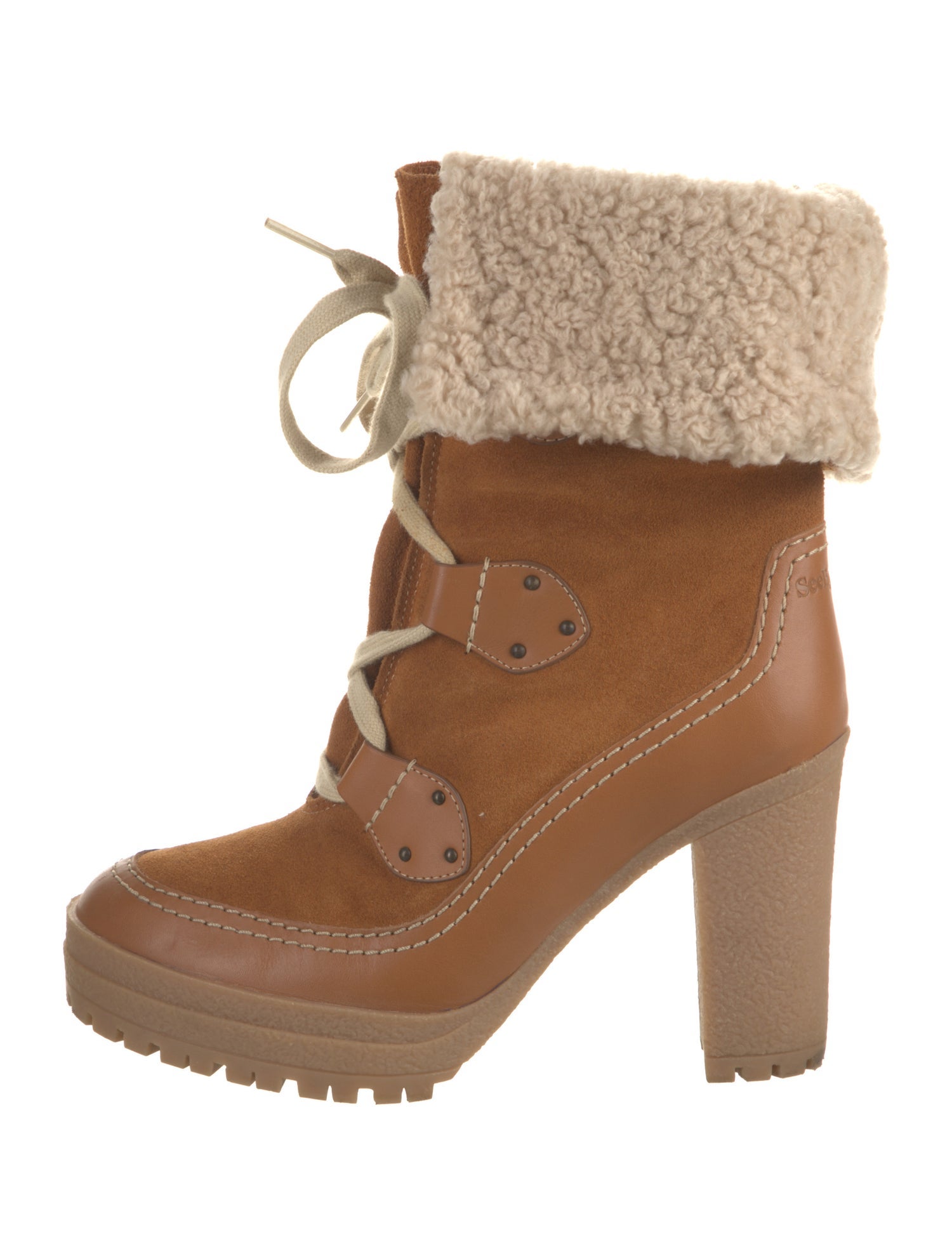 See by Chloé Suede Colorblock Pattern Lace-Up Boots