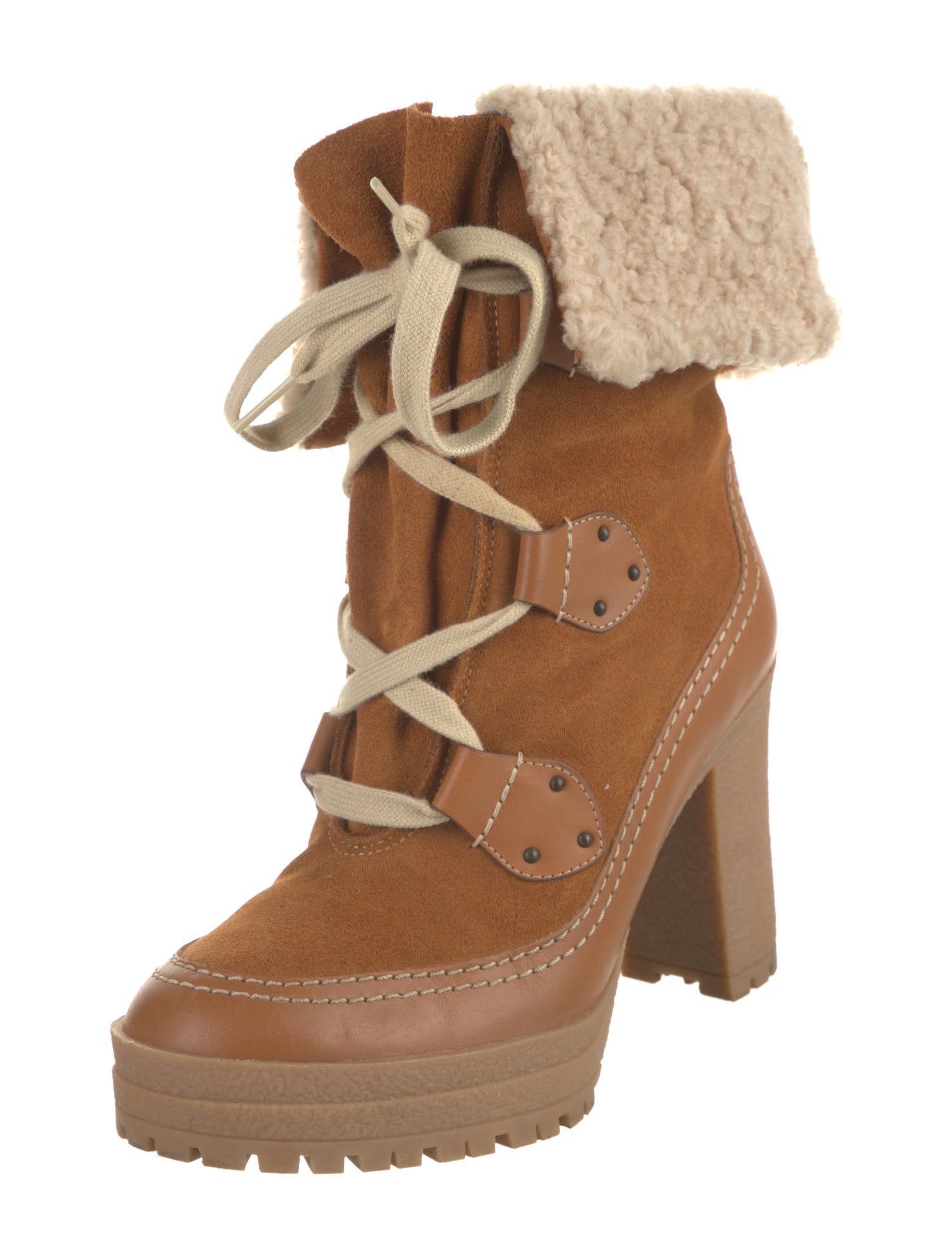 See by Chloé Suede Colorblock Pattern Lace-Up Boots