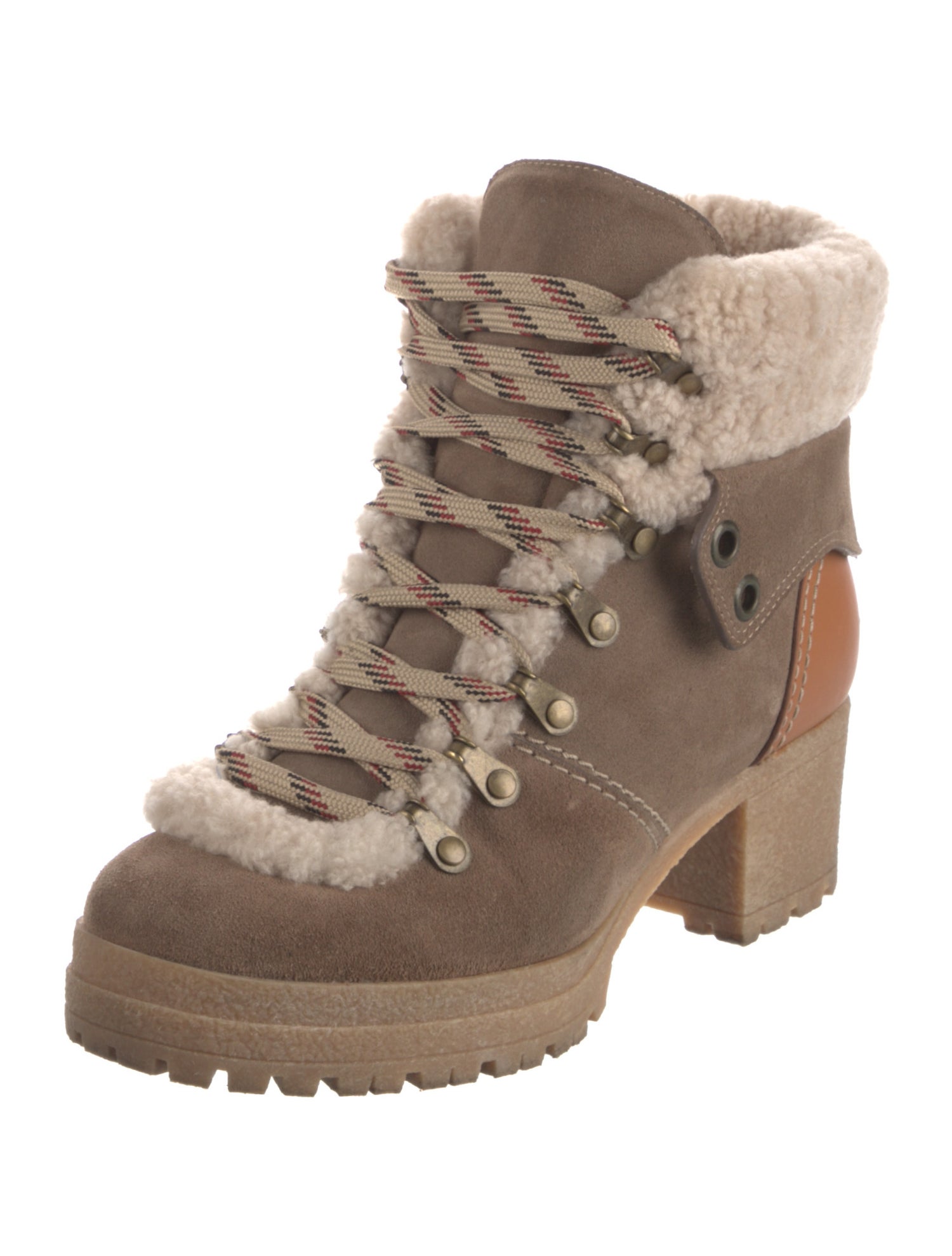 See by Chloé Suede Colorblock Pattern Combat Boots