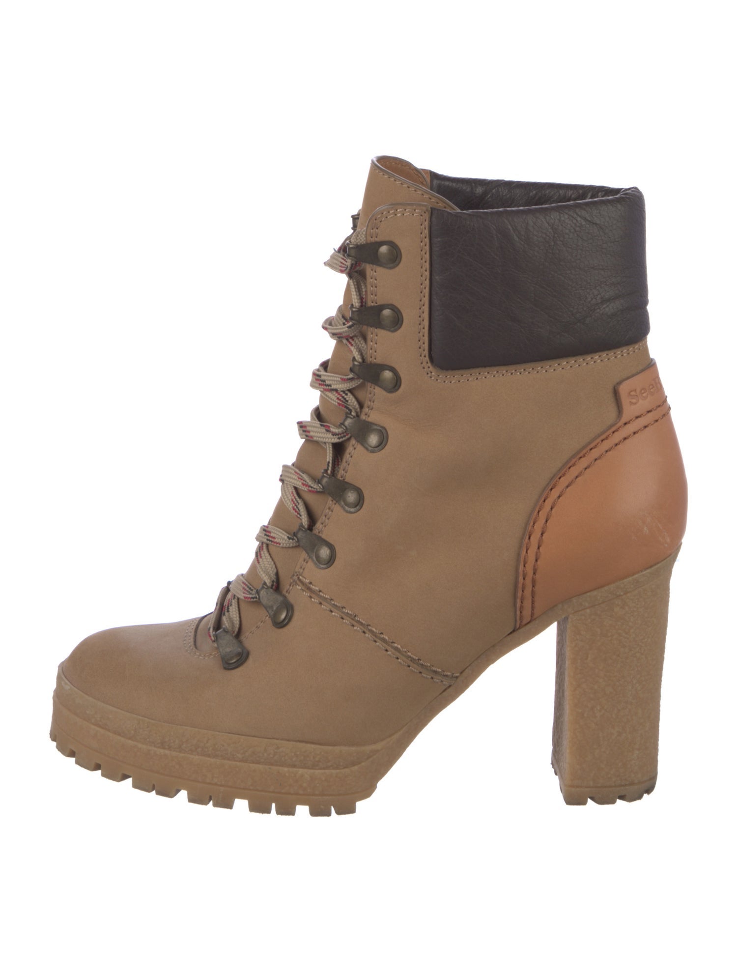 See by Chloé Suede Colorblock Pattern Lace-Up Boots