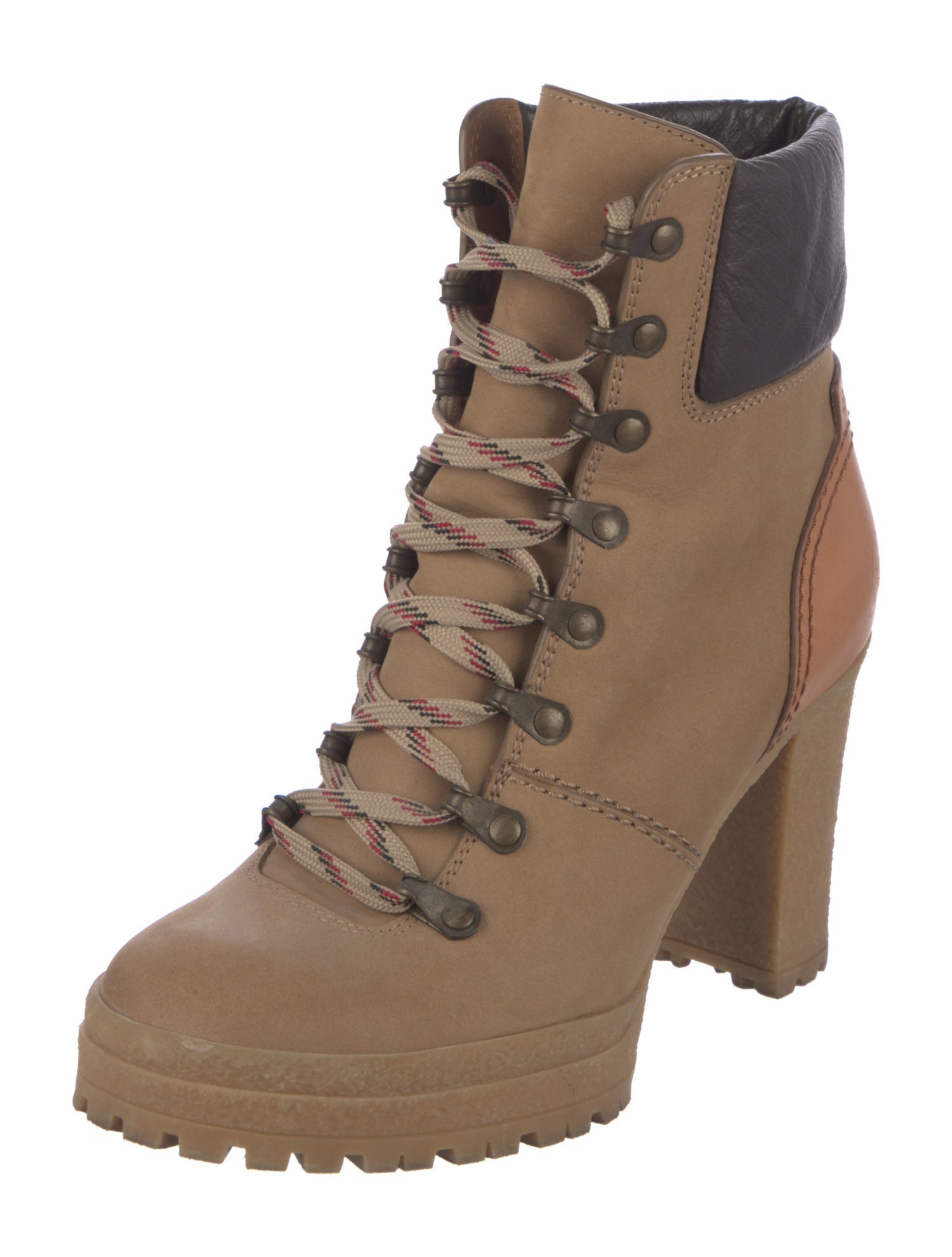 See by Chloé Suede Colorblock Pattern Lace-Up Boots
