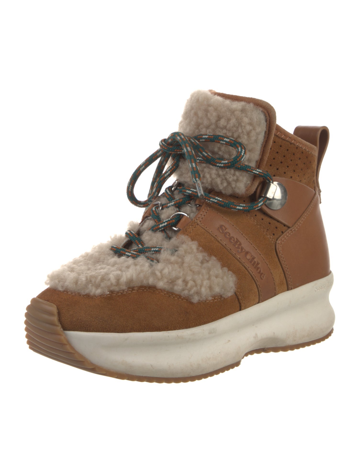 See by Chloé Suede Colorblock Pattern Lace-Up Boots